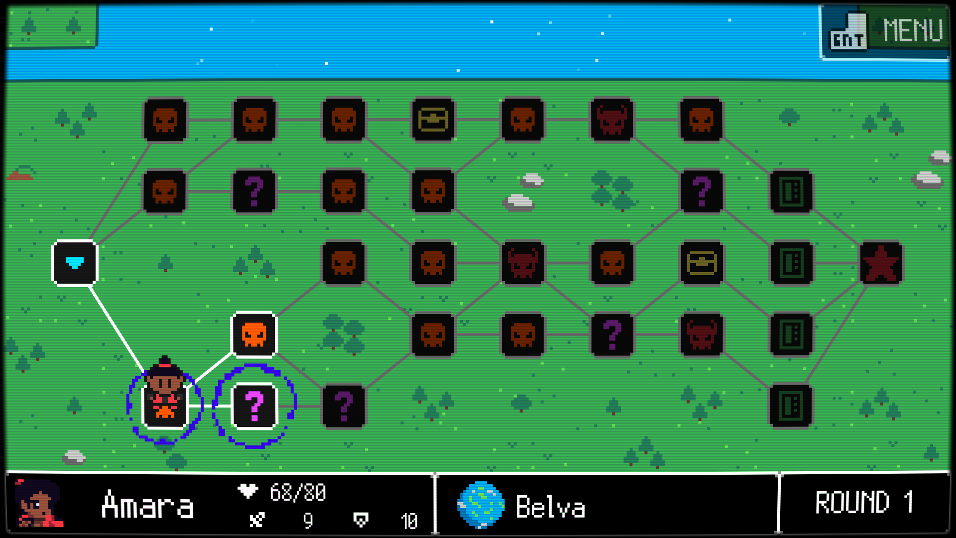 Amara traversing a map of connected nodes.