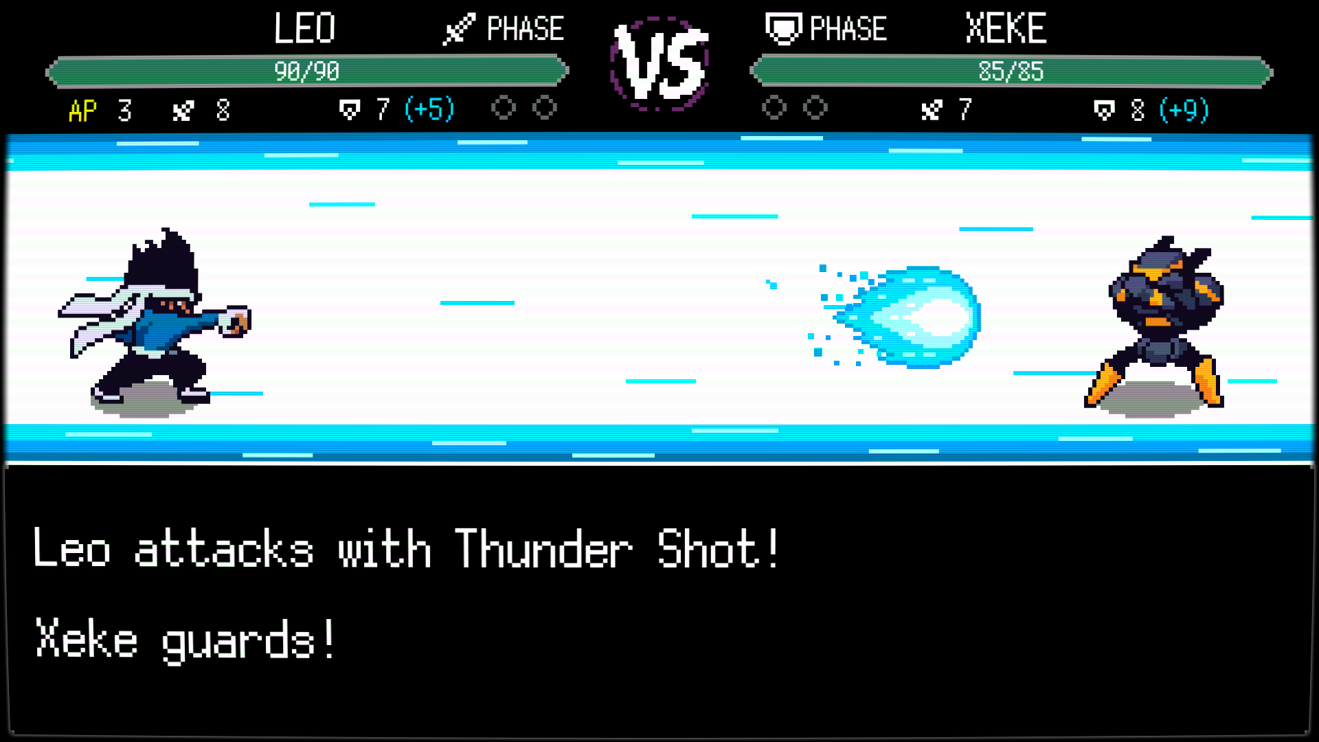 Leo using his special attack, Thunder Shot, on Xeke.